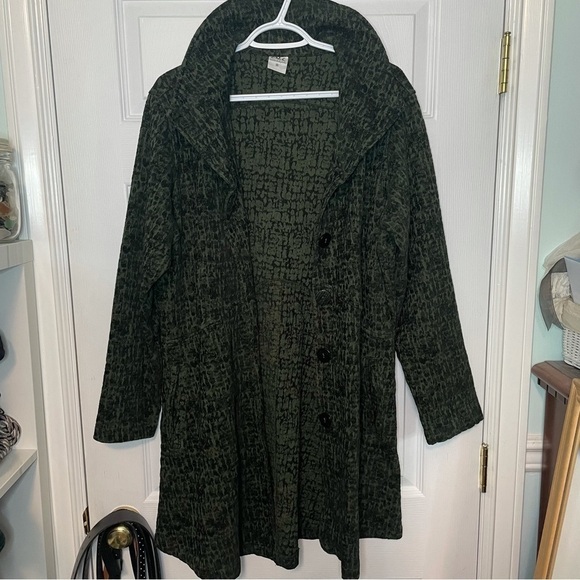 Cmc Vintage Green Tapestry Print Button up Long Coat medium - Picture 2 of 10